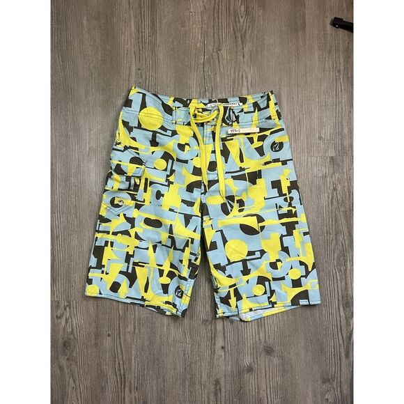 VOLCOM‎ Board Shorts Mens Size 32 All Over Print Yellow/Blue Surfing Trunks - Picture 1 of 5